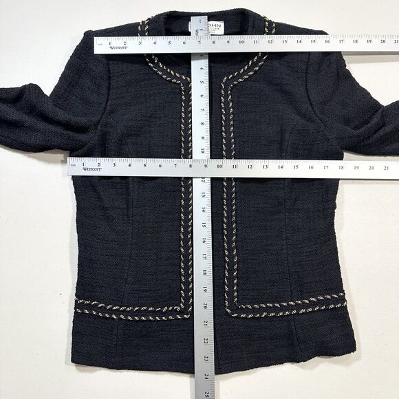 St John Collection By Marie Gray Knit Blazer Size 10 Black Gold Chain Zip Up - Picture 8 of 9